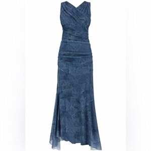 GANNI denim print mesh dress Blue Midi